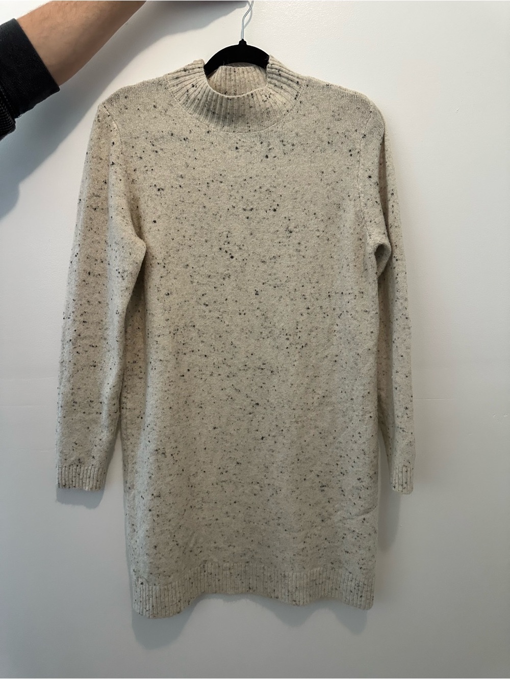 Francesca’s Cozy Speckled Knit Sweater Dress - Cream with Black Flecks